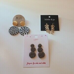 Assorted Black, White, Gold Earrings Lot of 3 Pairs